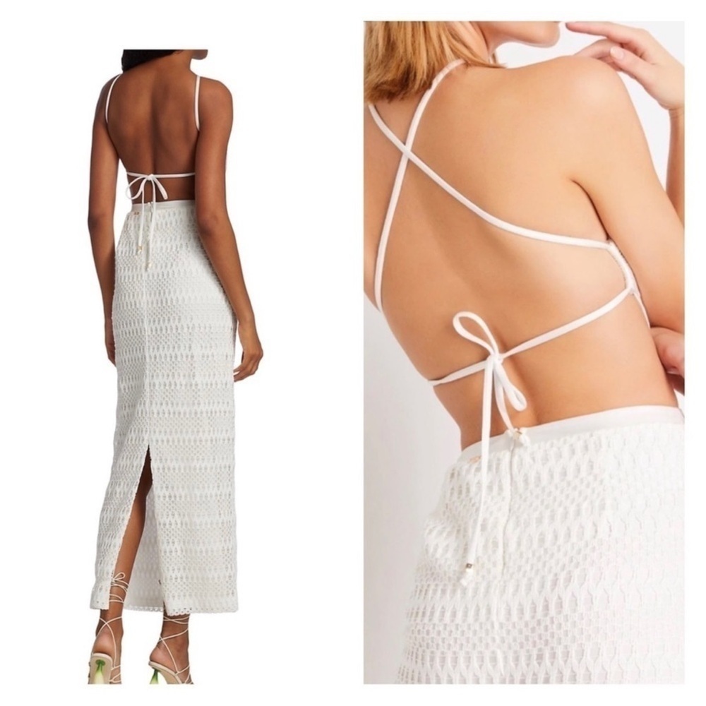 PATBO white ivory crochet halter beach cutout maxi dress - Size 10 - Picture 9 of 16